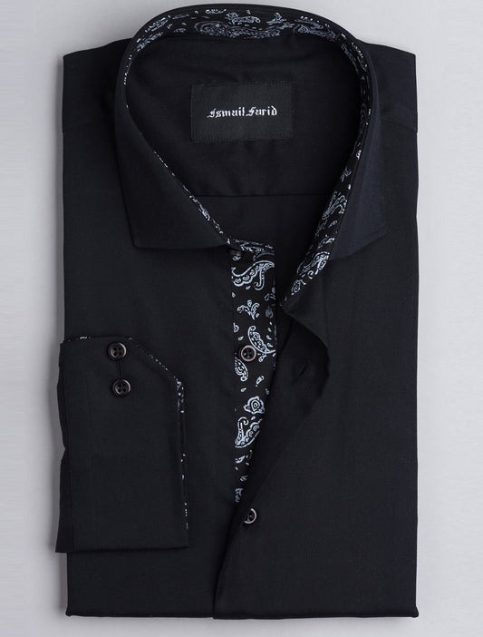SOLID BLACK - FLORAL DETAILED SHIRT