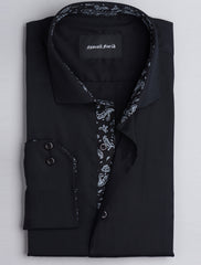 SOLID BLACK - FLORAL DETAILED SHIRT
