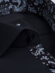 SOLID BLACK - FLORAL DETAILED SHIRT