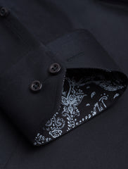 SOLID BLACK - FLORAL DETAILED SHIRT
