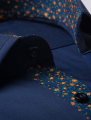 NAVY DRESS SHIRT - FLORAL DETAILED