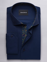 NAVY DRESS SHIRT - FLORAL DETAILED