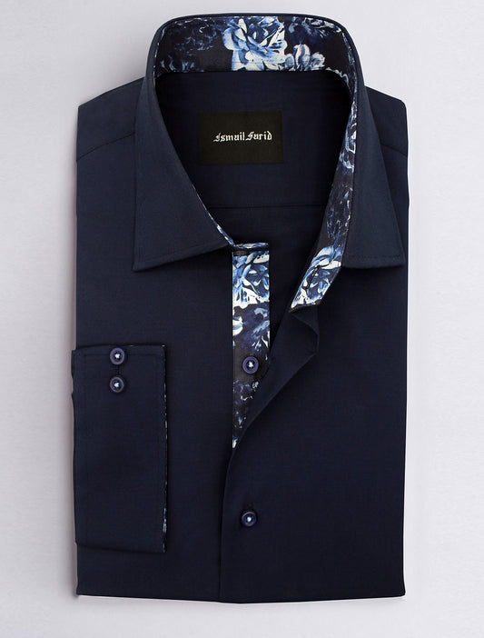 NAVY FLORAL DETAILED SHIRT