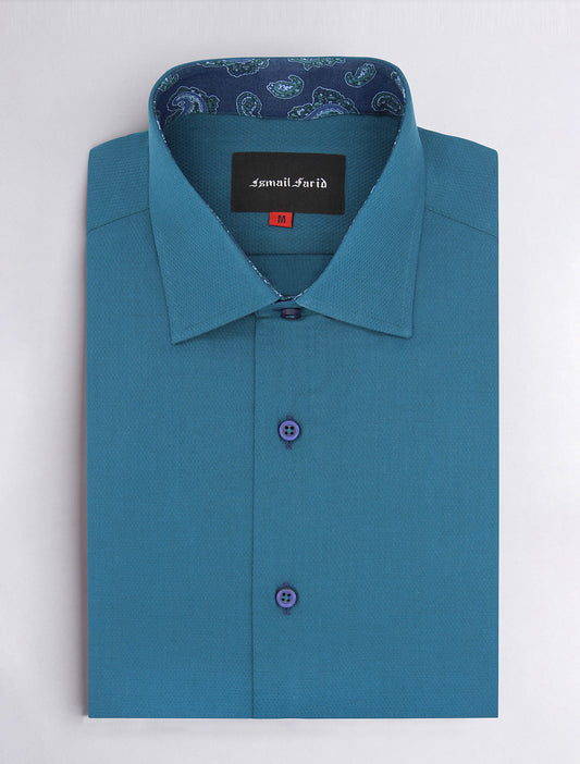 Turquoise Oxford Shirt with paisley details