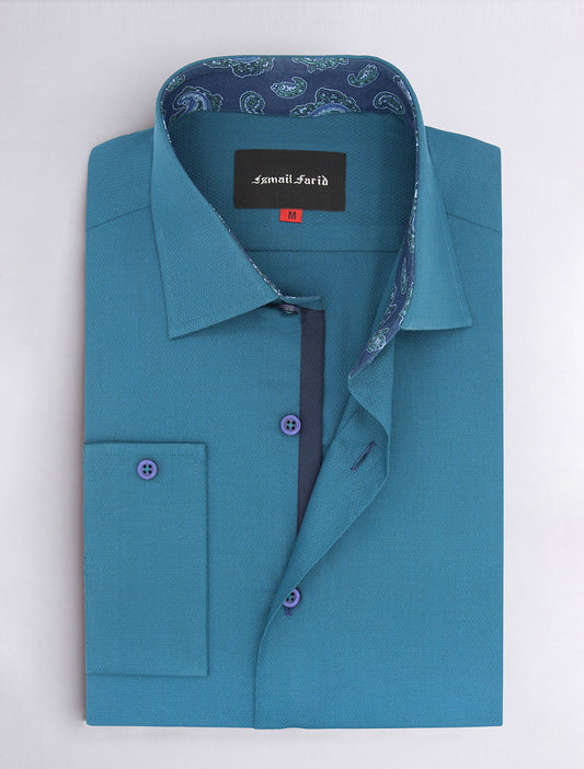 Turquoise Oxford Shirt with paisley details