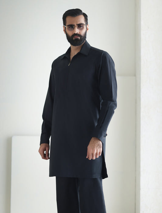 BLACK DESIGNER KURTA WITH FARSHI PAJAMA