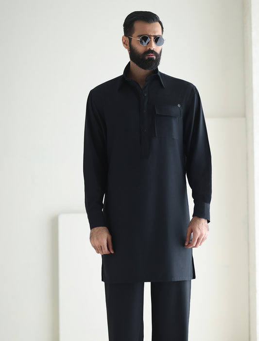 BLACK DESIGNER KURTA WITH FARSHI PAJAMA