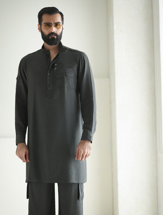 GRAY DESIGNER KURTA WITH FARSHI PAJAMA
