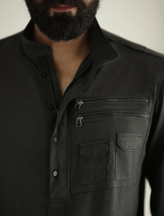 GRAY DESIGNER KURTA WITH FARSHI PAJAMA