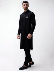 BLACK MONOGRAM KURTA PAJAMA