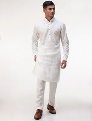 PEARL WHITE MONOGRAM KURTA PAJAMA