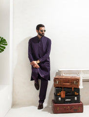 DEEP PURPLE TWO TONE FABRIC KURTA PAJAMA