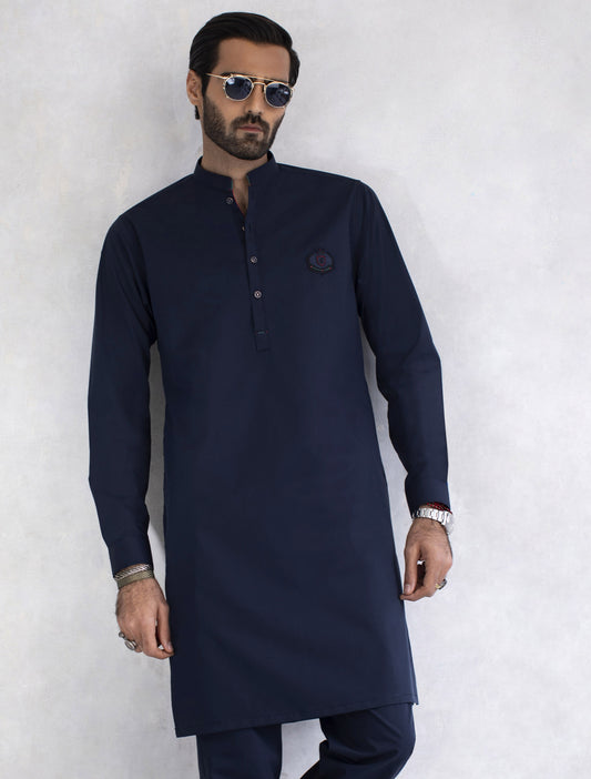 NAVY LOGO EMBELLISHED KURTA PAJAMA