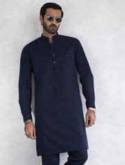 NAVY LOGO EMBELLISHED KURTA PAJAMA