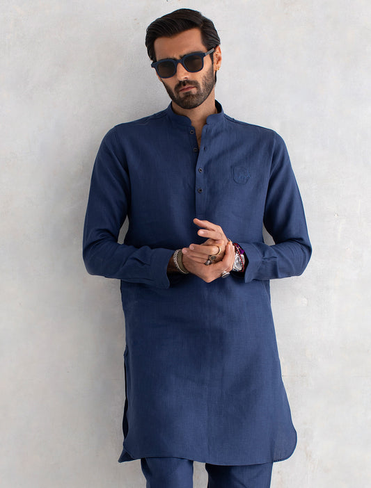 BLUE LINEN KURTA PAJAMA