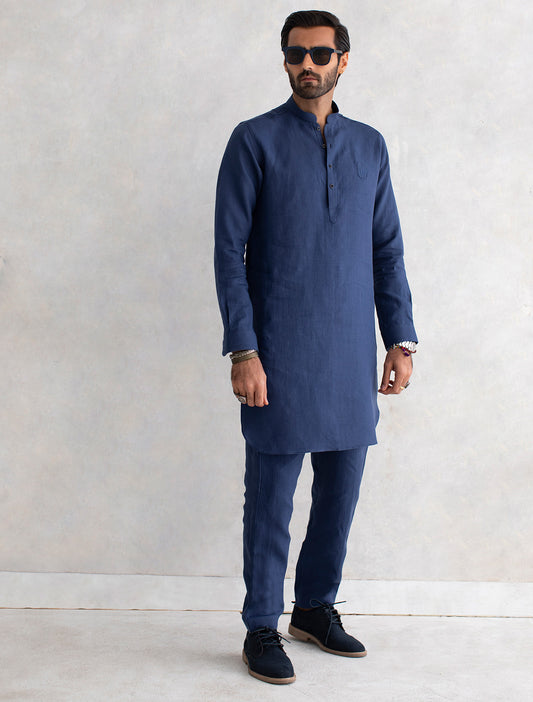 BLUE LINEN KURTA PAJAMA