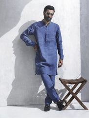 BLUE LOGO EMBELLISHED KURTA PAJAMA