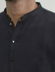 DARK GREY- EMBROIDERED KURTA PAJAMA