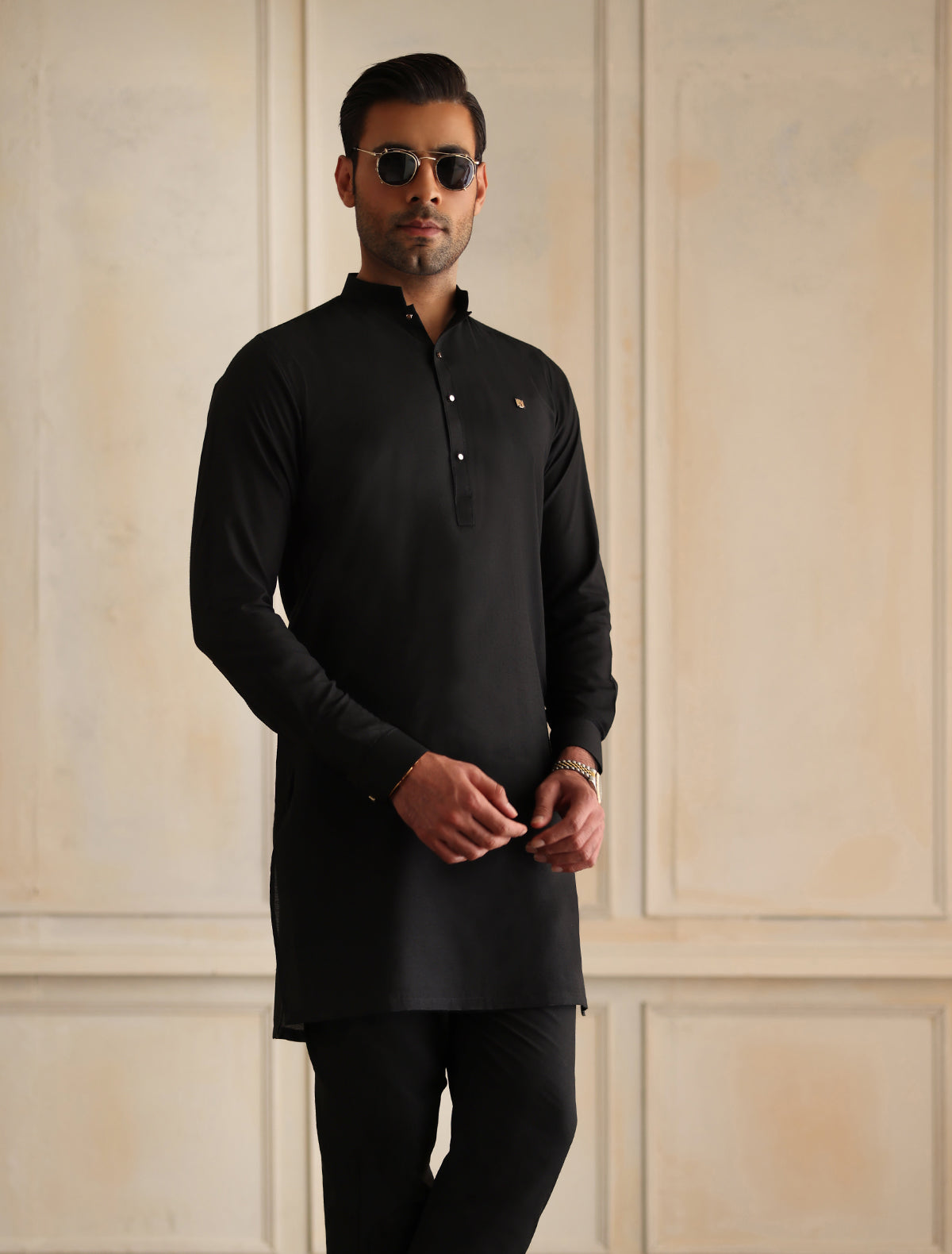 BLACK COTTON SILK KURTA PAJAMA