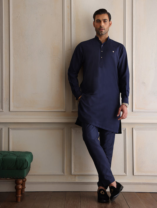 BLUE COTTON SILK KURTA PAJAMA