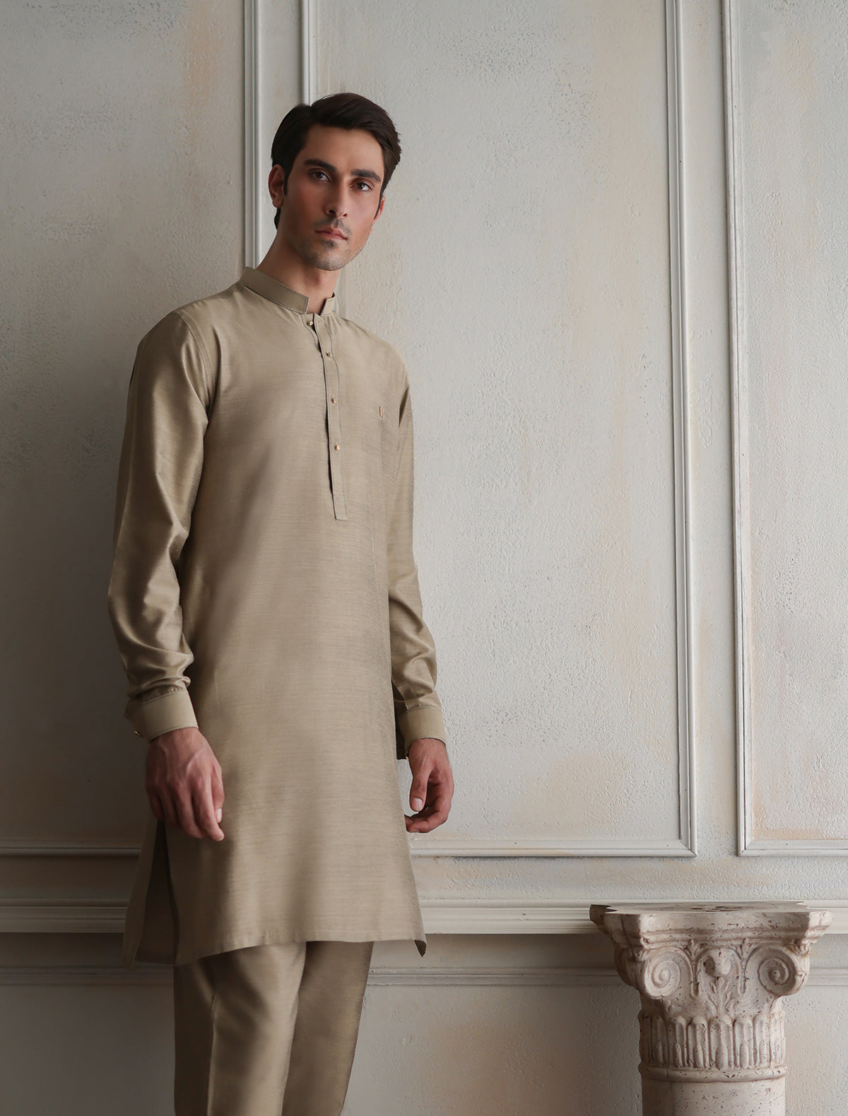 GOLD COLOR SHORT LENGTH COTTON SILK KURTA PAJAMA