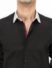 BLACK SHIRT WITH CONTRAST COLLAR
