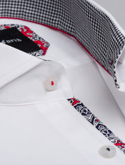 WHITE SMART CASUAL SHIRT HOUNDSTOOTH DETAIL