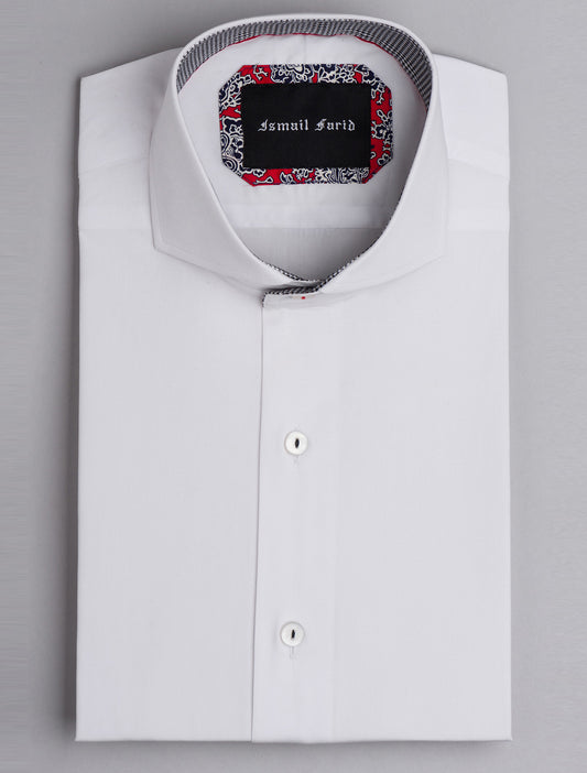 WHITE SMART CASUAL SHIRT HOUNDSTOOTH DETAIL