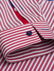 RED VERTICAL STRIPED SMART CASUAL SHIRT