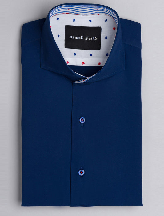 BLUE SMART CASUAL - CHECK DETAILED SHIRT