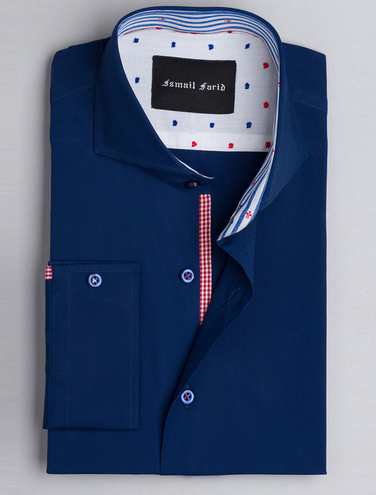 BLUE SMART CASUAL - CHECK DETAILED SHIRT
