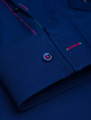 BLUE OXFORD COTTON TEXTURED SPREAD COLLAR SHIRT