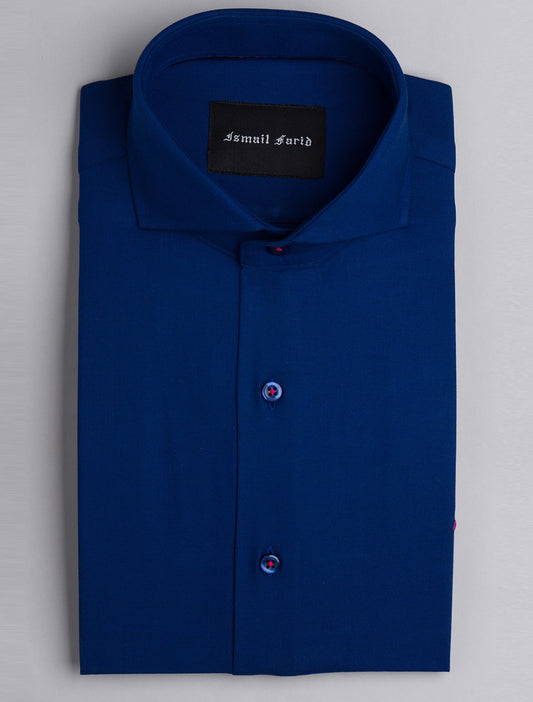 BLUE OXFORD COTTON TEXTURED SPREAD COLLAR SHIRT
