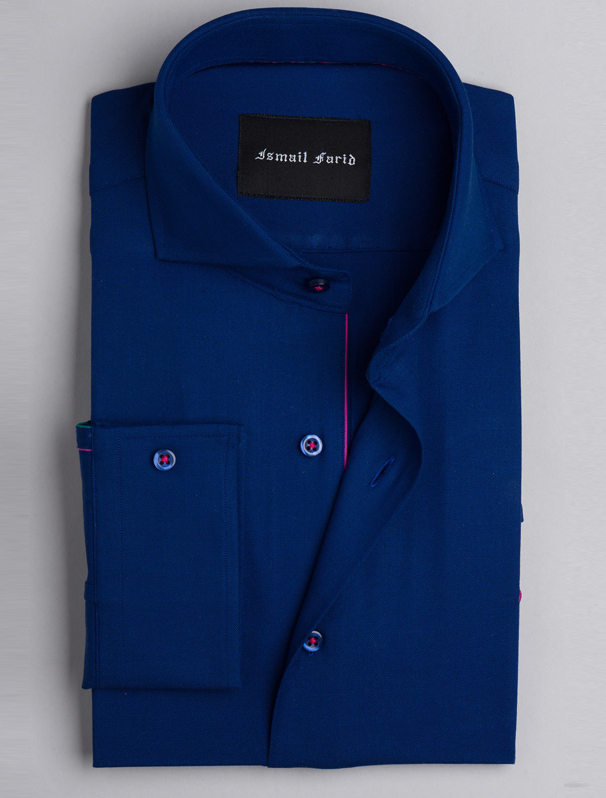 BLUE OXFORD COTTON TEXTURED SPREAD COLLAR SHIRT