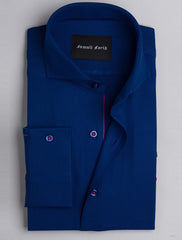 BLUE OXFORD COTTON TEXTURED SPREAD COLLAR SHIRT