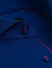 BLUE OXFORD COTTON TEXTURED SPREAD COLLAR SHIRT