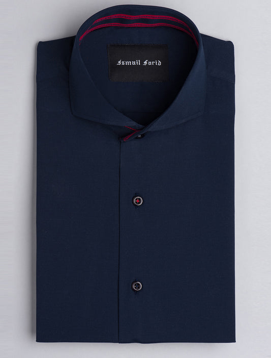 NAVY SPREAD COLLAR- THREAD DETAILED SHIRT