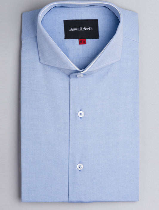 BLUE TEXTURED SPREAD COLLAR SHIRT
