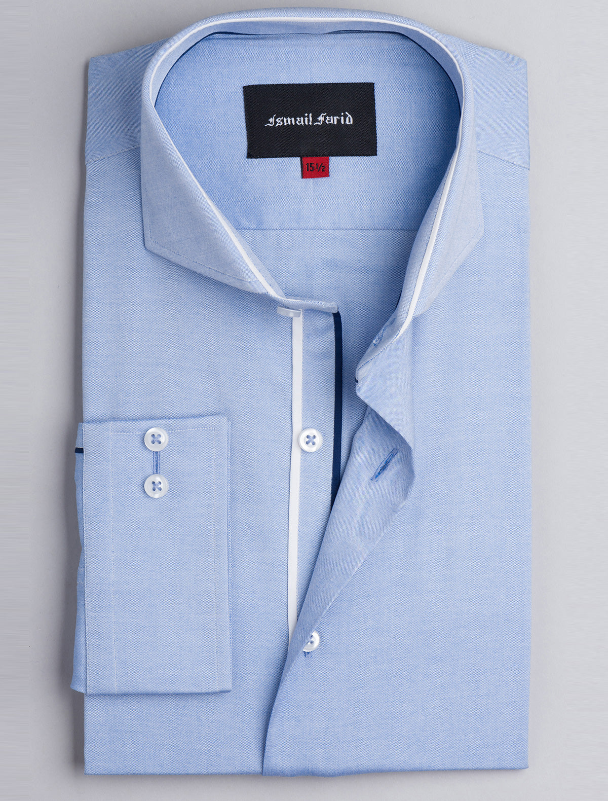 BLUE TEXTURED SPREAD COLLAR SHIRT