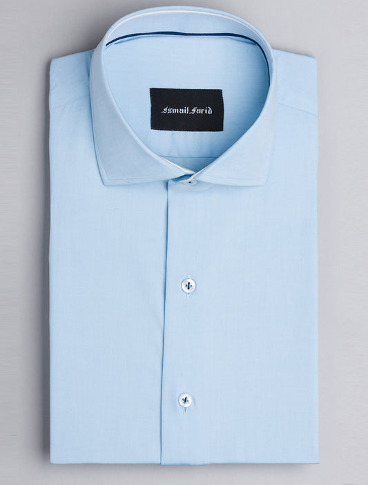 LIGHT TURQUOISE BLUE TWILL- CUT COLLAR SHIRT