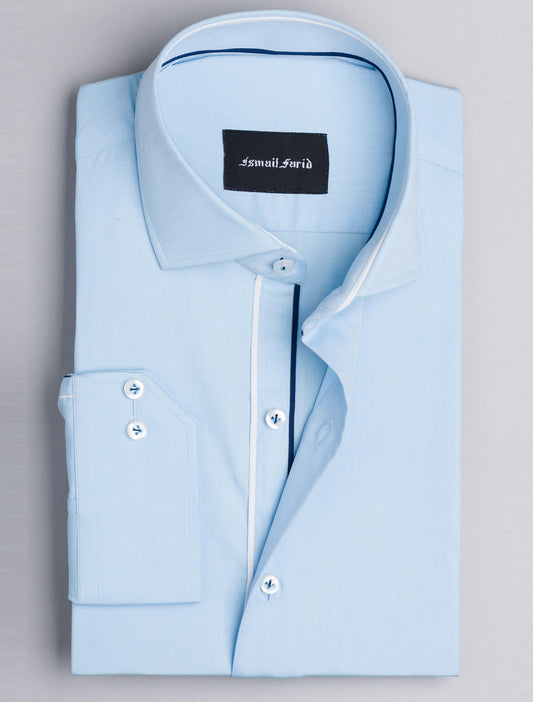 LIGHT TURQUOISE BLUE TWILL- CUT COLLAR SHIRT