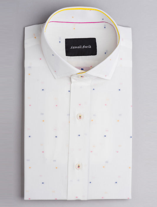 WHITE  - MULTI DOTT DOBBY SHIRT