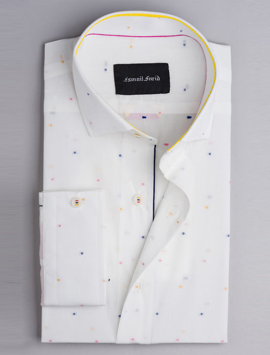 WHITE  - MULTI DOTT DOBBY SHIRT