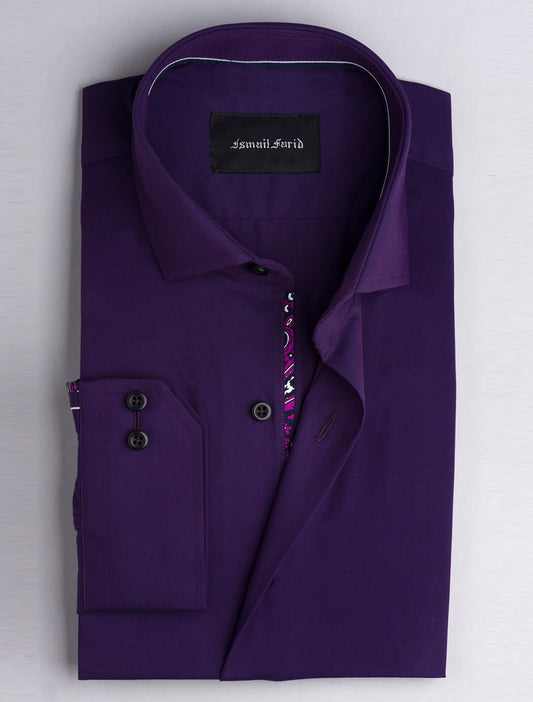 PURPLE DRESS SHIRT- FLORAL DETAILED