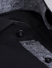 SOLID BLACK- PAISLEY DEATILED SHIRT