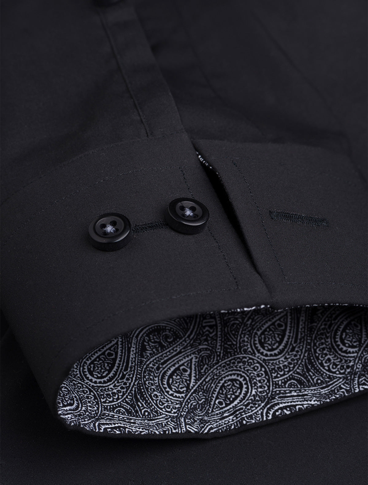 SOLID BLACK- PAISLEY DEATILED SHIRT