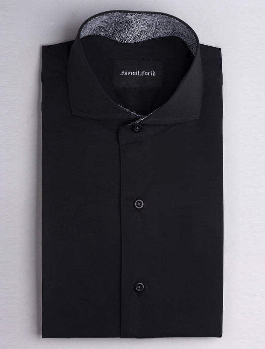 SOLID BLACK- PAISLEY DEATILED SHIRT