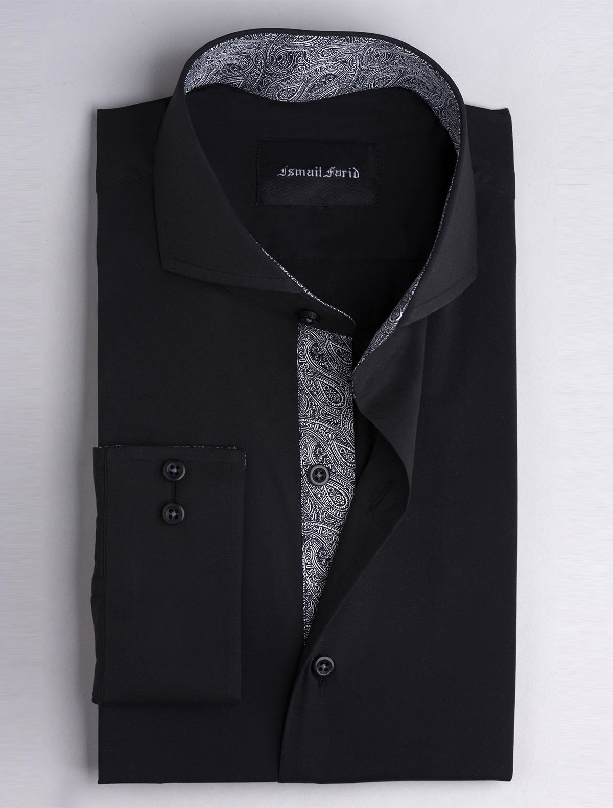 SOLID BLACK- PAISLEY DEATILED SHIRT