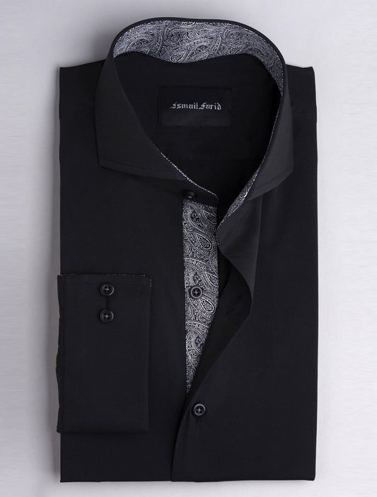 SOLID BLACK- PAISLEY DEATILED SHIRT