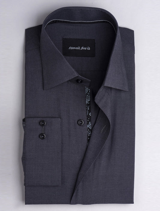 GREY DRESS SHIRT- FLORAL DETAILED